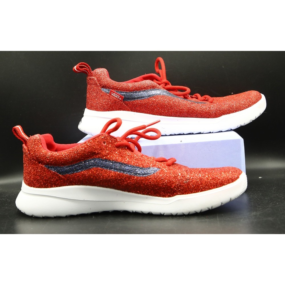 Vans Off The Wall Men's Red Glitter W/Blue Stripe, Men's US Size 7, EUR Size 39 - Picture 3 of 5